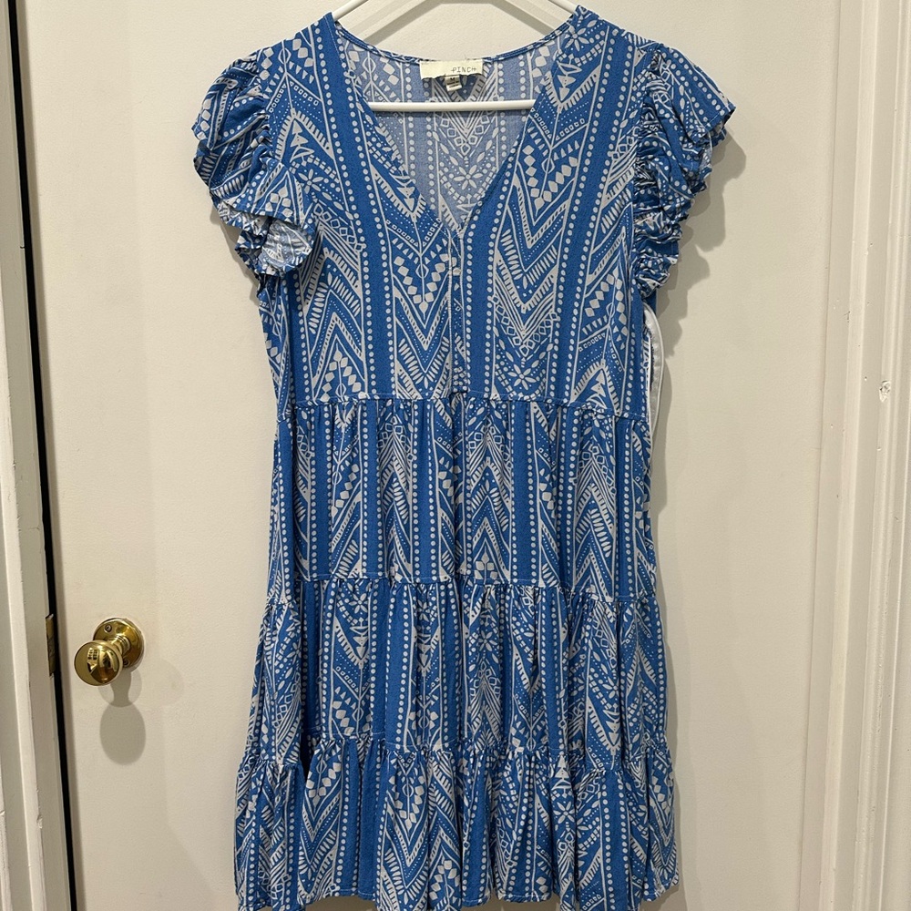 Pinch Blue and White Geometric Dress